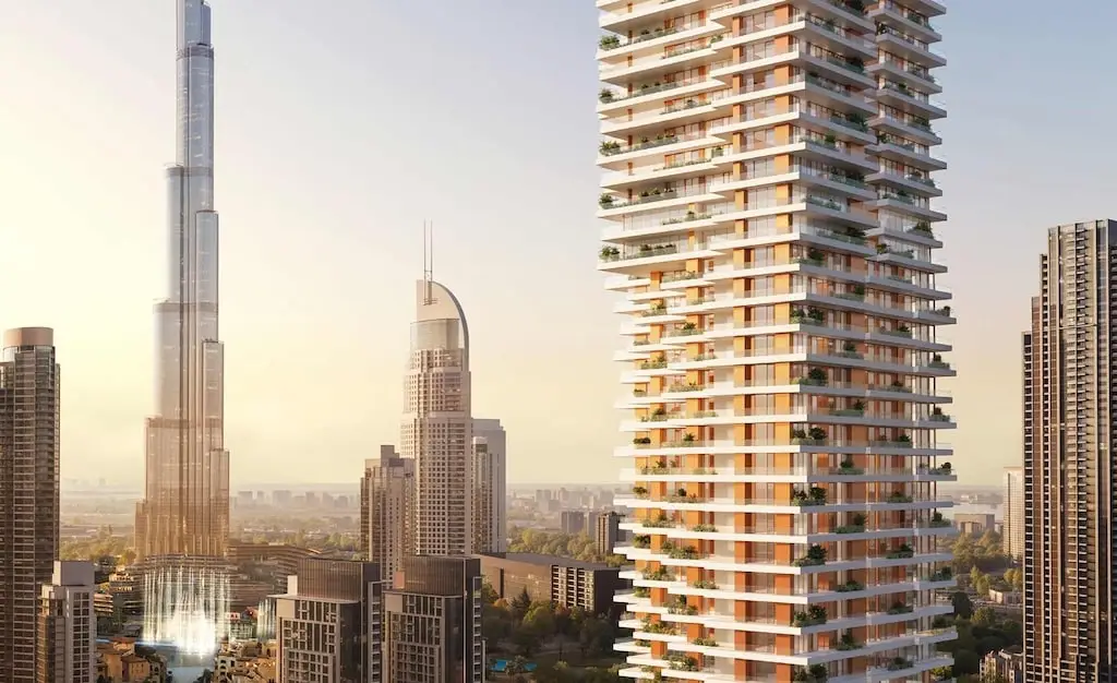 Panoramic view of Burj Khalifa from Fairmont Residences Solara Tower Dubai balcony